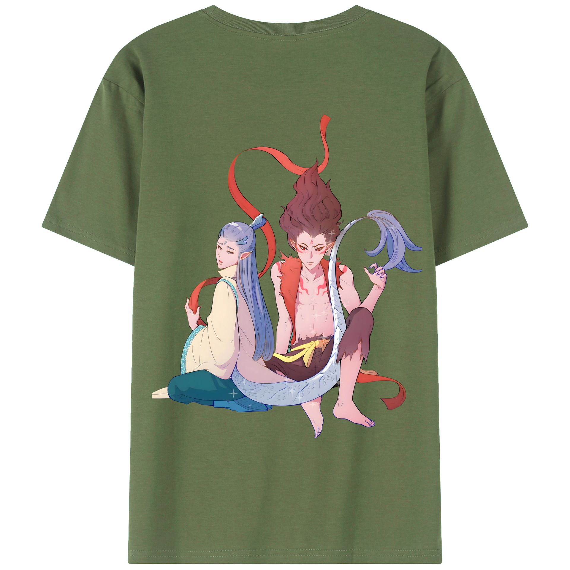（画像用） Ne Zha 2 ナタ 魔童の大暴れ 綿100％ メンズ半袖Tシャツ（バックプリント） 通気性